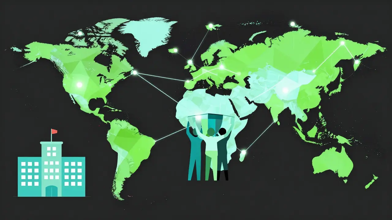 Abstract design showing connected hospitals forming a safety network.