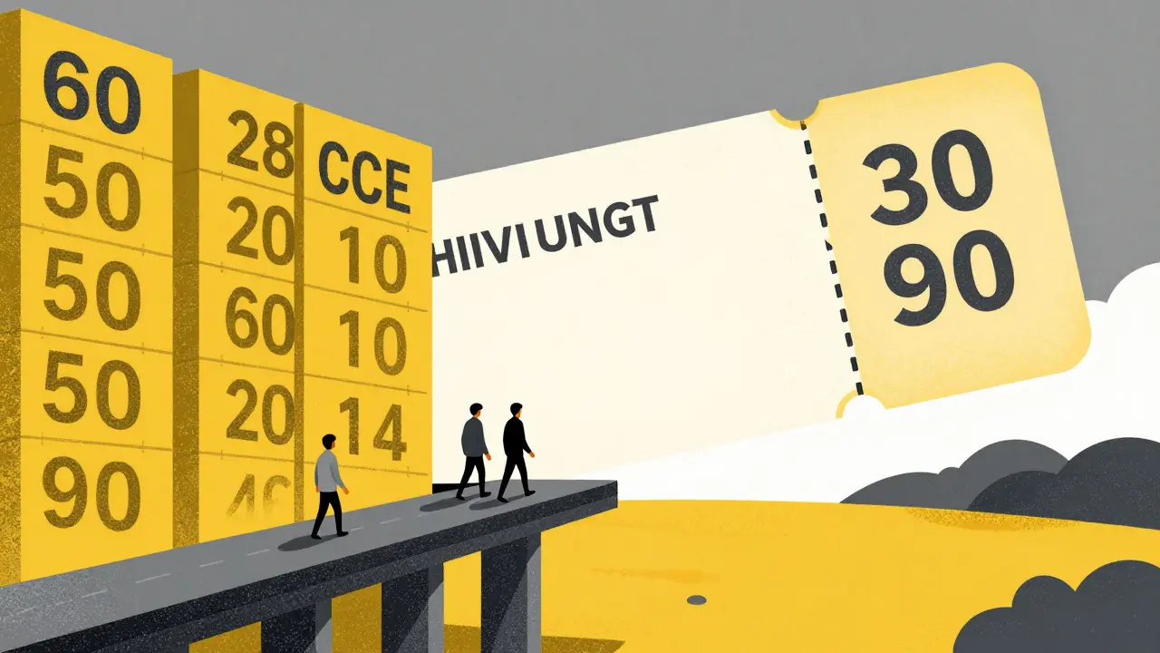 Conceptual art showing a large coupon as a bridge leading from high prices to affordable costs.