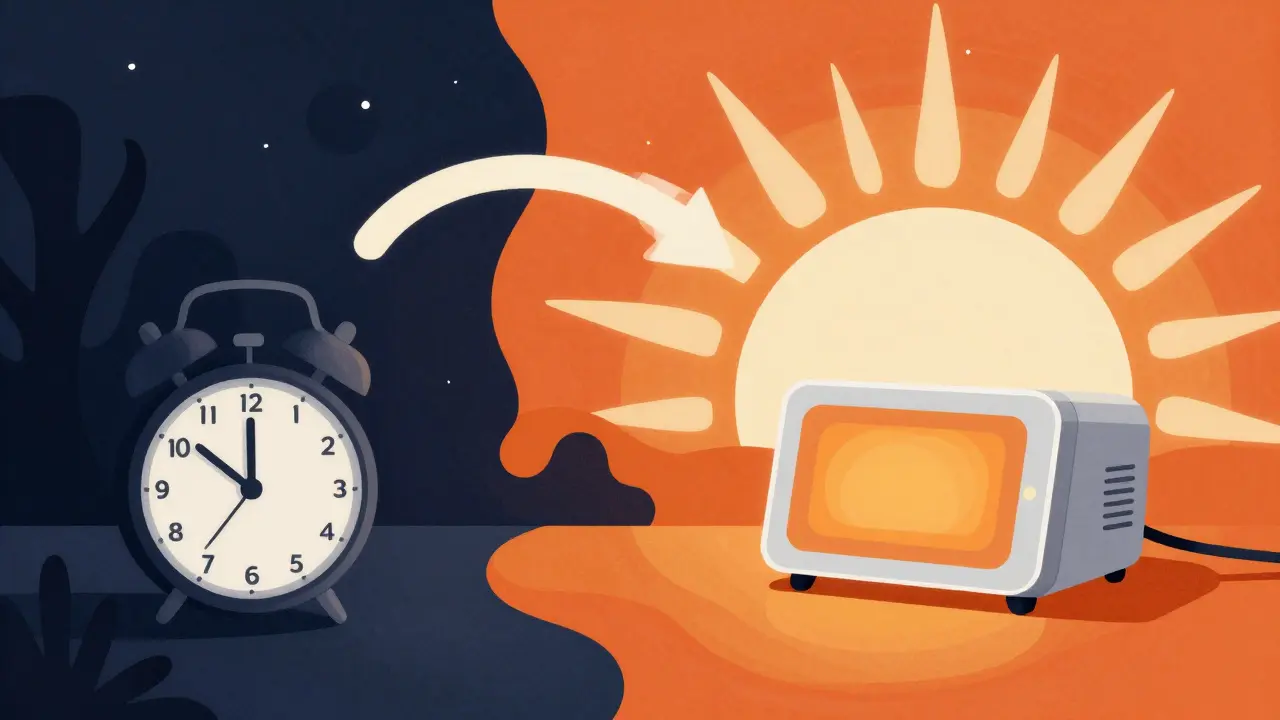 Conceptual art showing the transition from dark winter shadows to a bright, energetic sunrise.