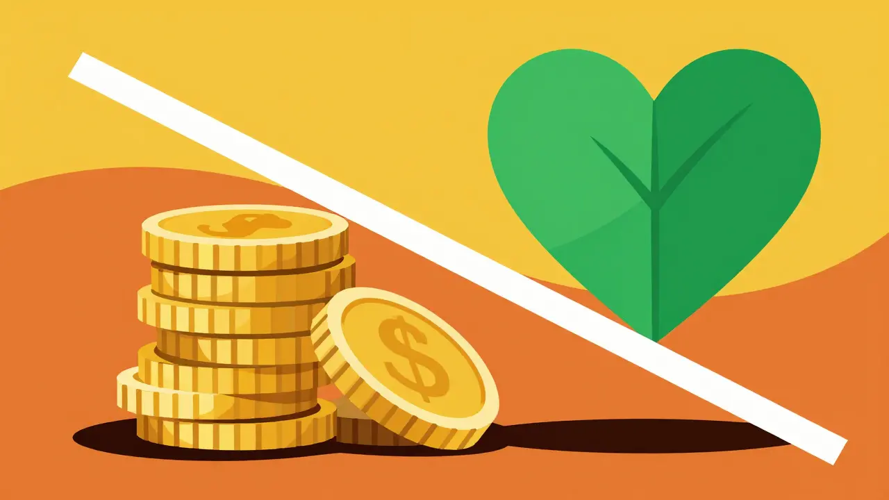 Abstract gold coins and green health symbols in bold poster art style