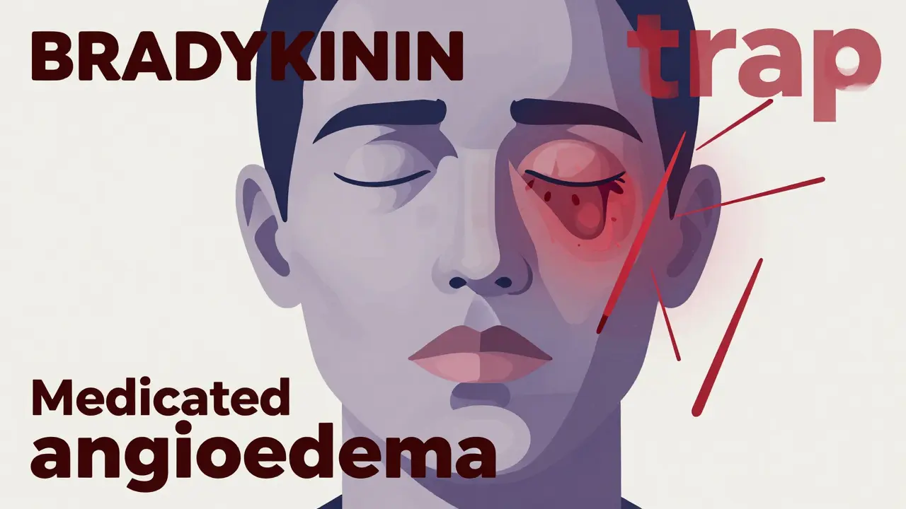 Abstract illustration of facial swelling representing bradykinin angioedema risks.
