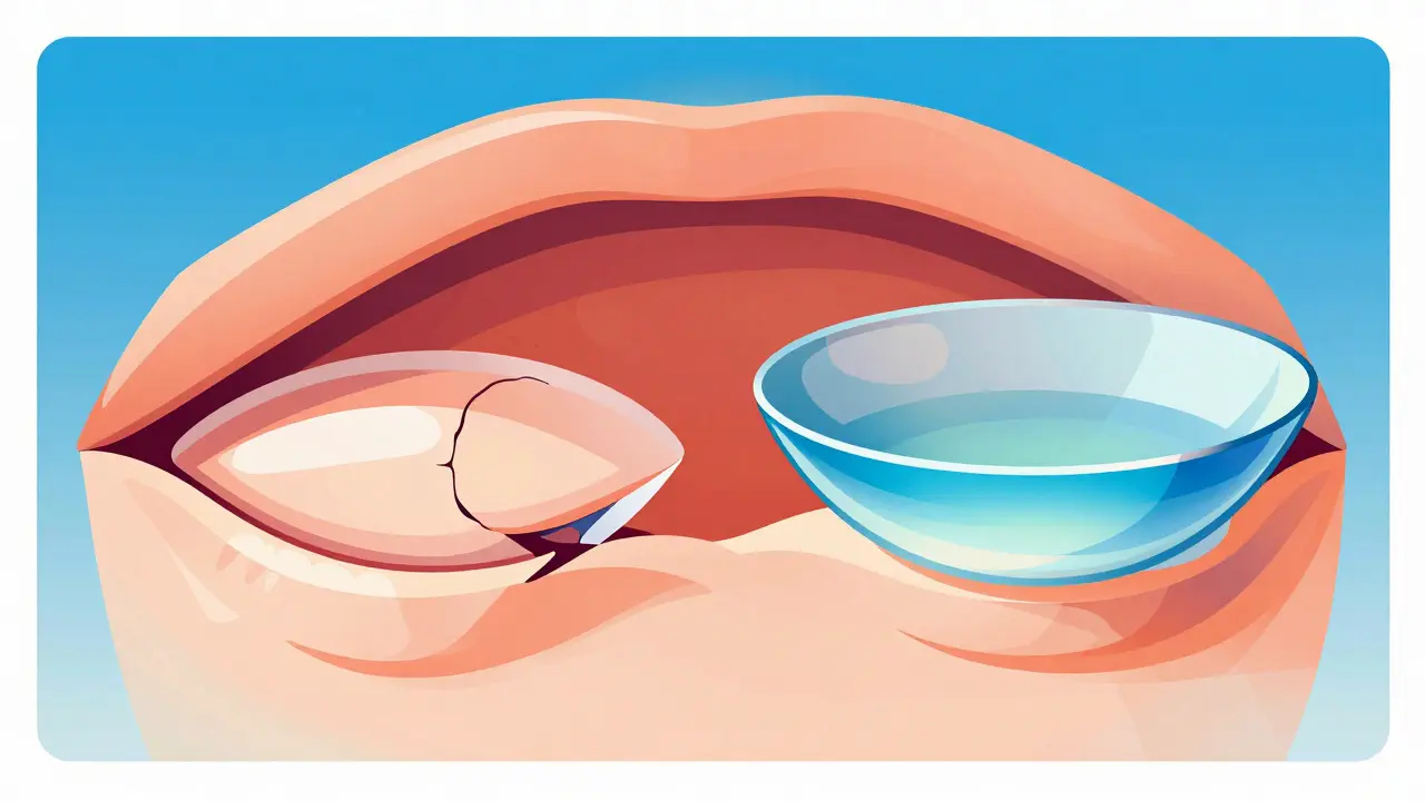 Comparison of rigid vs soft contact lenses on an irregular cornea surface.
