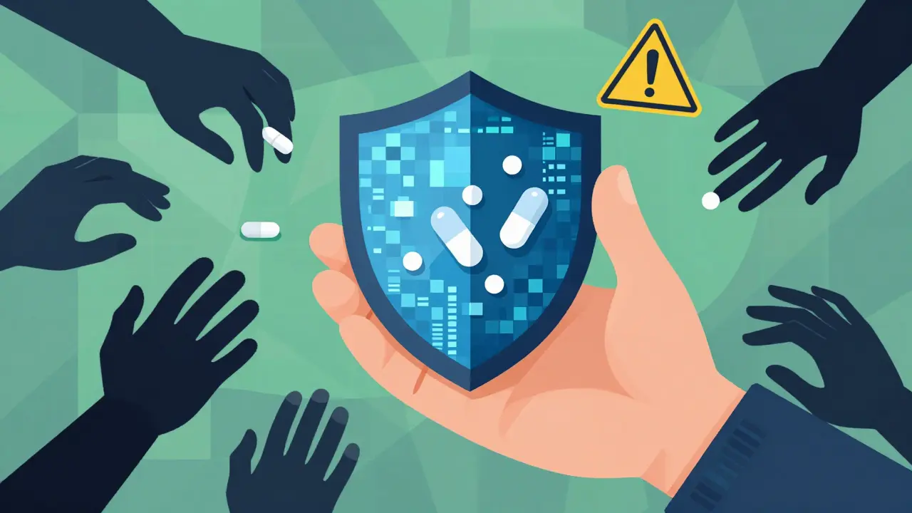 Shield protecting real medicine from counterfeit threats online