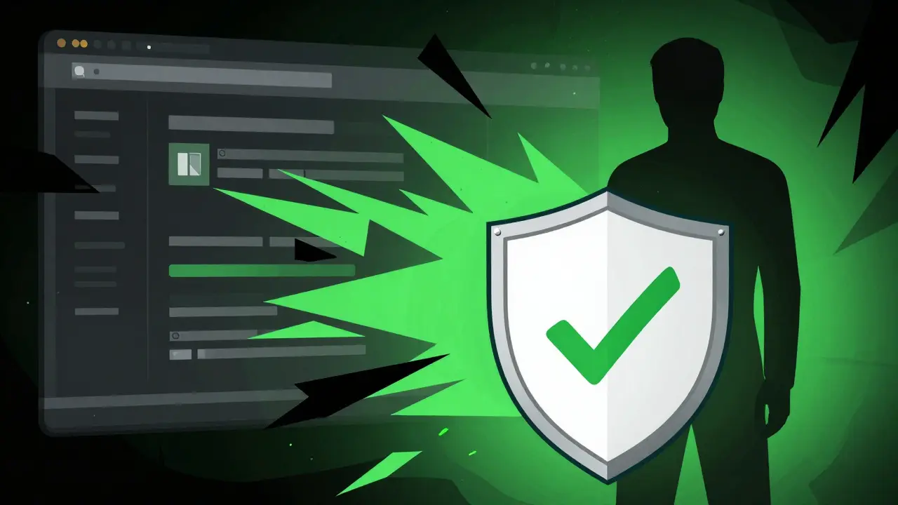 A protective shield deflecting dark jagged shapes representing unsafe online sites