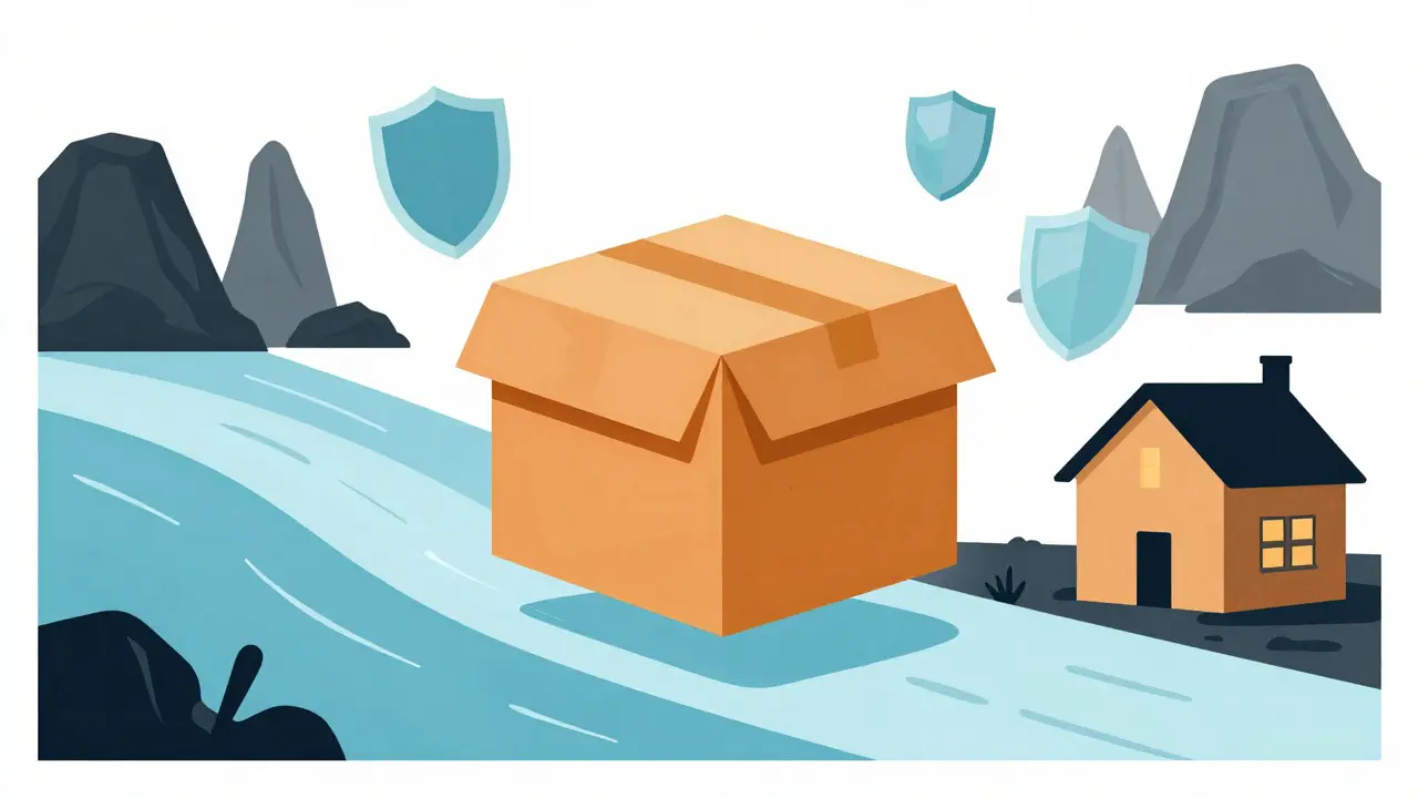 Abstract poster art depicting safe medication delivery to a home