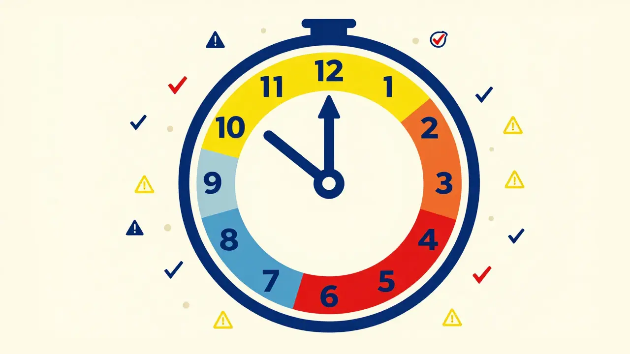 Abstract poster art showing a clock fused with a flask, symbolizing long-term stability testing duration
