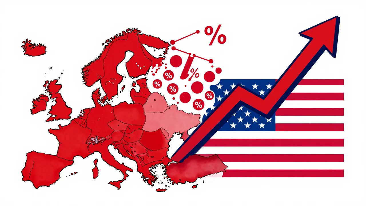 Merging red and blue arrows symbolizing converging global biosimilar market growth.